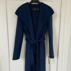 Tahari Long Double Face Wool Blend Wrap Coat, Navy S